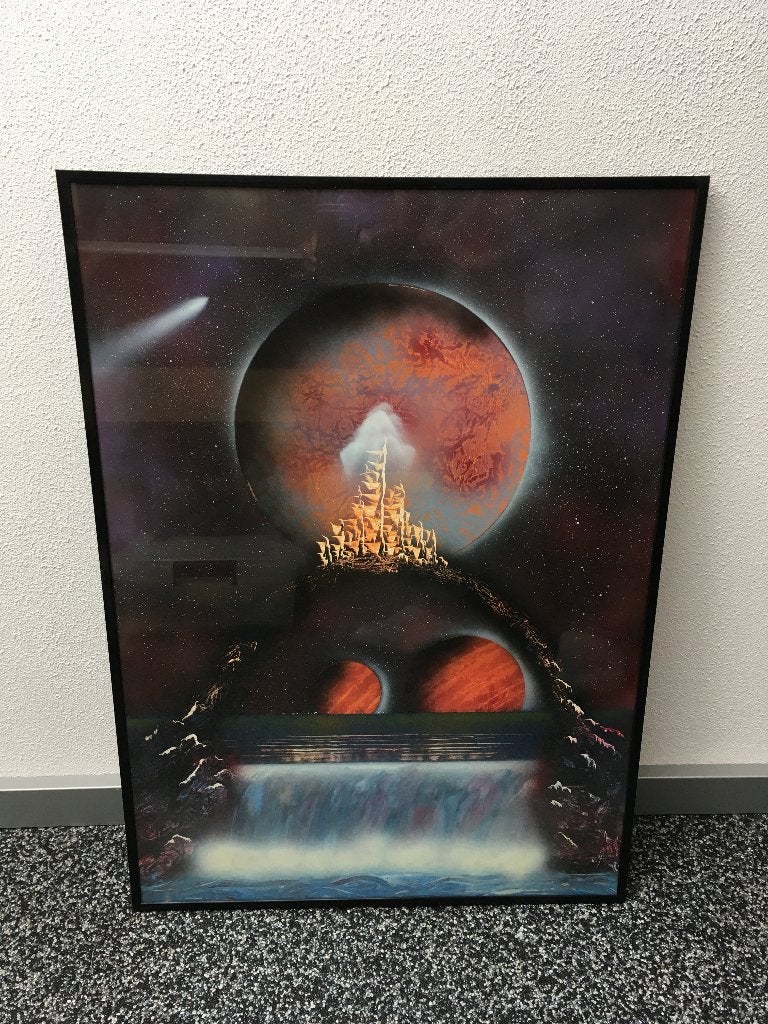 Mooi posterschilderij incl lijst handmade verfspuit techniek, Huis en Inrichting, Woonaccessoires | Schilderijen, Tekeningen en Foto's