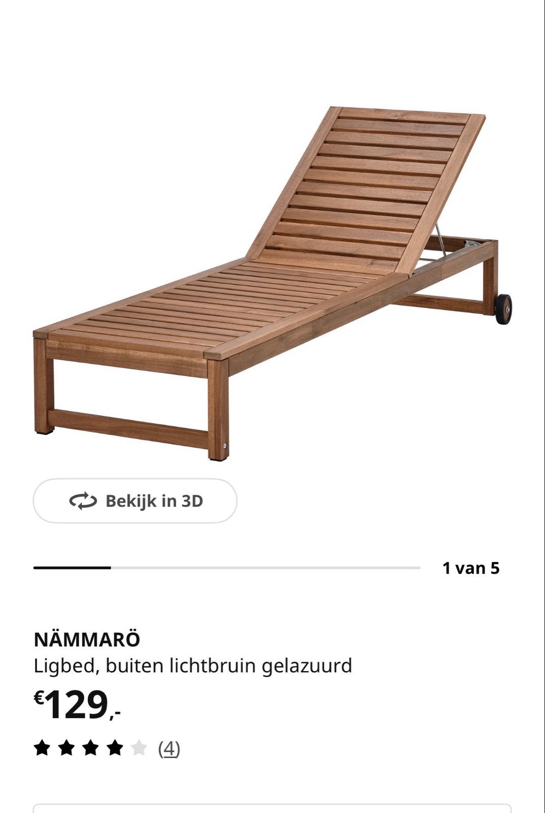 IKEA NÄMMARÖ Ligbed - Gebruikt, Tuin en Terras, Ligbedden, Ophalen, Gebruikt, Hout, Verstelbaar