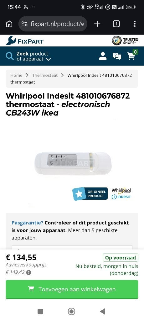 Whirlpool Indesit thermostaat, Ophalen of Verzenden