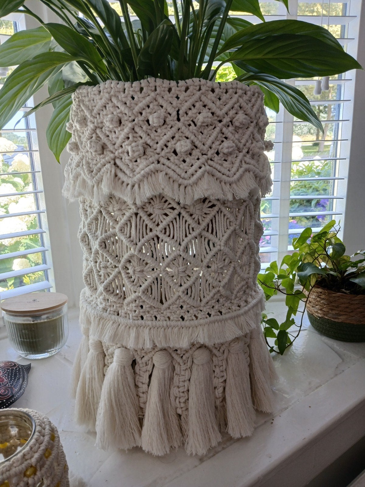 2x Macrame Plantenstandaard - Boho Stijl - 47x24 cm, Beige, Boho, Nieuw, Ophalen of Verzenden