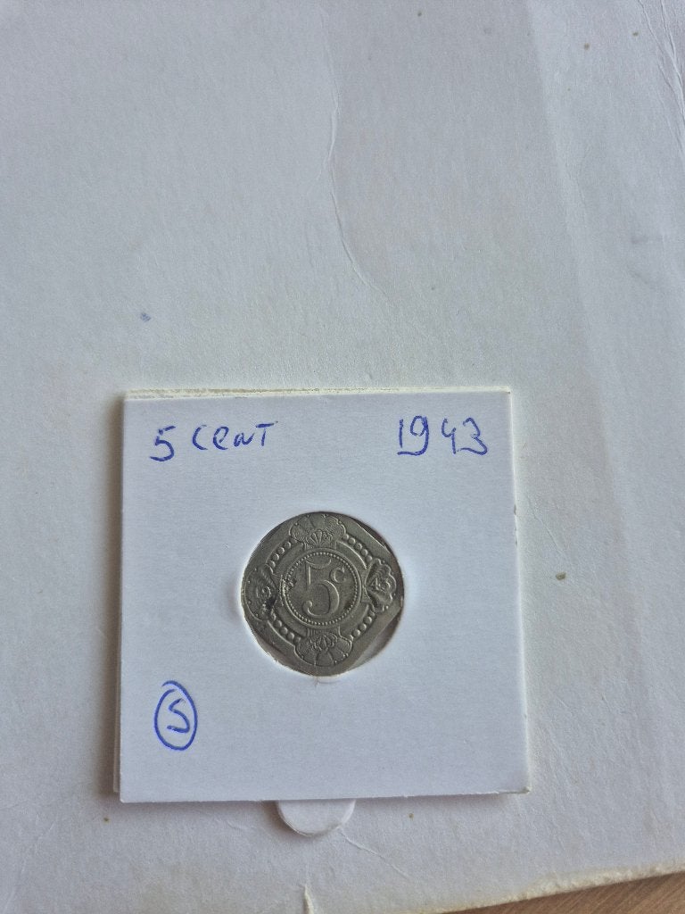 Munt vierkante stuiver 1943 Wilhelmina schaars, Ophalen of Verzenden, Koningin Wilhelmina, 5 cent, Losse munt