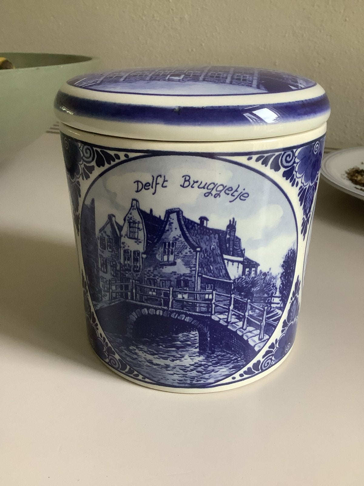 Delfts Blauw Polychroom Handgeschilderd Voorraadpot, Ophalen of Verzenden