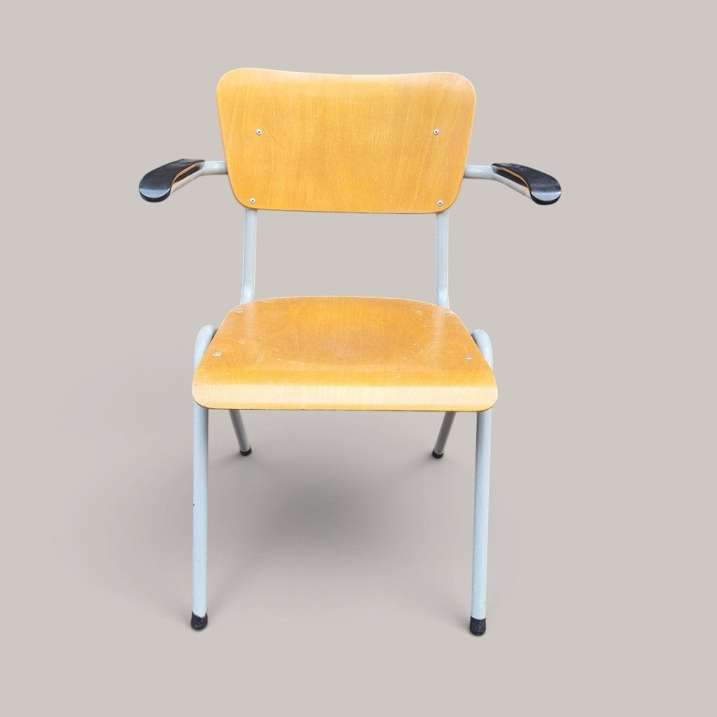 Vintage Marko schoolstoel met armleuningen - Hout en Metaal, Ophalen, Overige kleuren, Onbekend, Onbekend