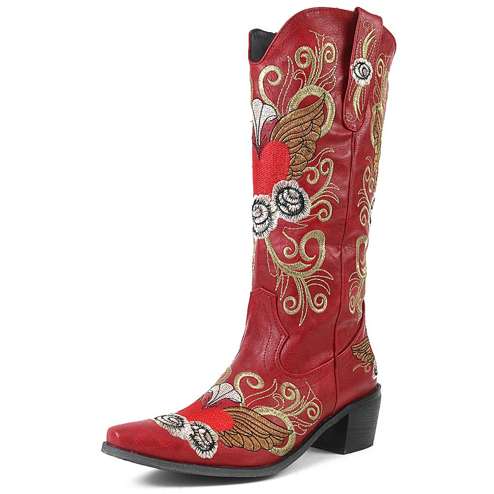 Rode dames cowgirl laarzen / western cowboy boots vrouwen, Verzenden, Nieuw, Rood, Hoge laarzen