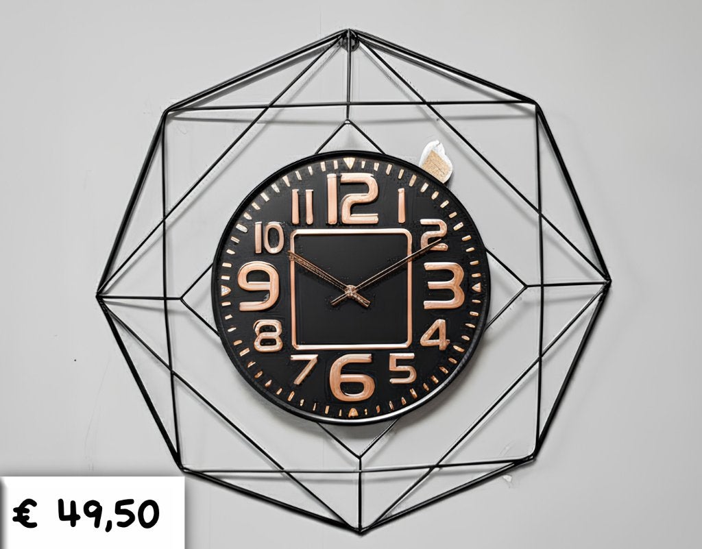 Geometrische Wandklok Zwart & Roségoud Ø 60 cm, Ophalen, Overwijk Decoratie B.V. / Swiet Home, Wandklok, Nieuw