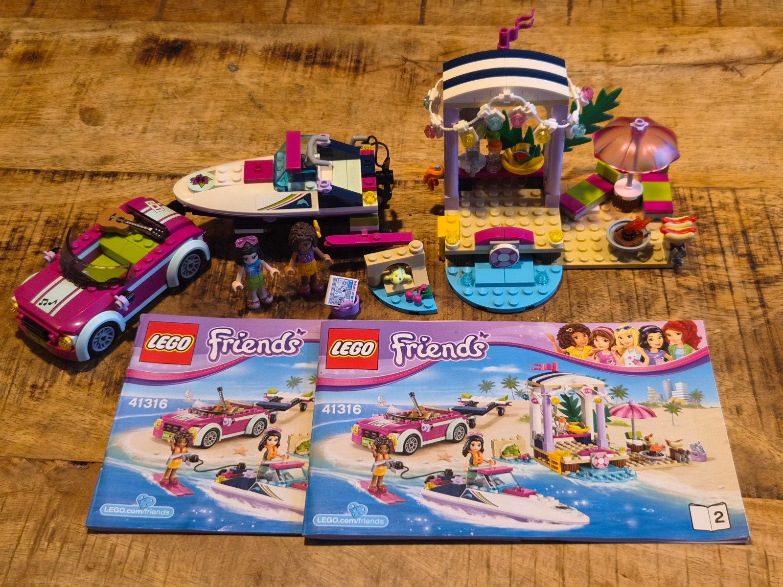 Lego Friends set met auto, boot en strandhuisje, Ophalen, Zo goed als nieuw