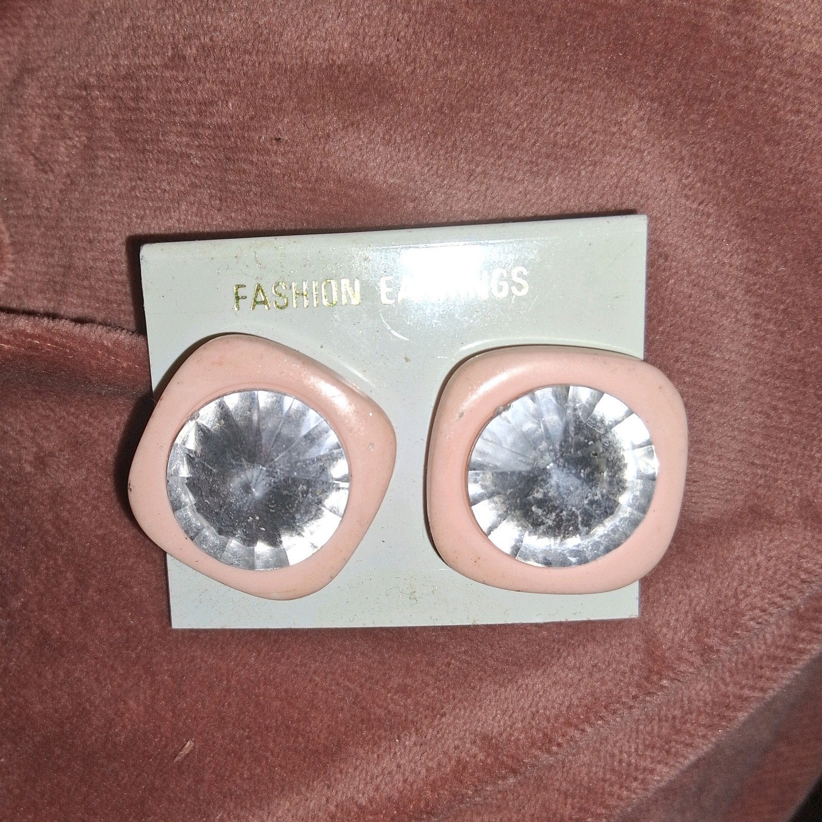 Roze vierkante oorbellen met strass steentjes, Overige materialen, Ophalen of Verzenden, Zo goed als nieuw, Roze