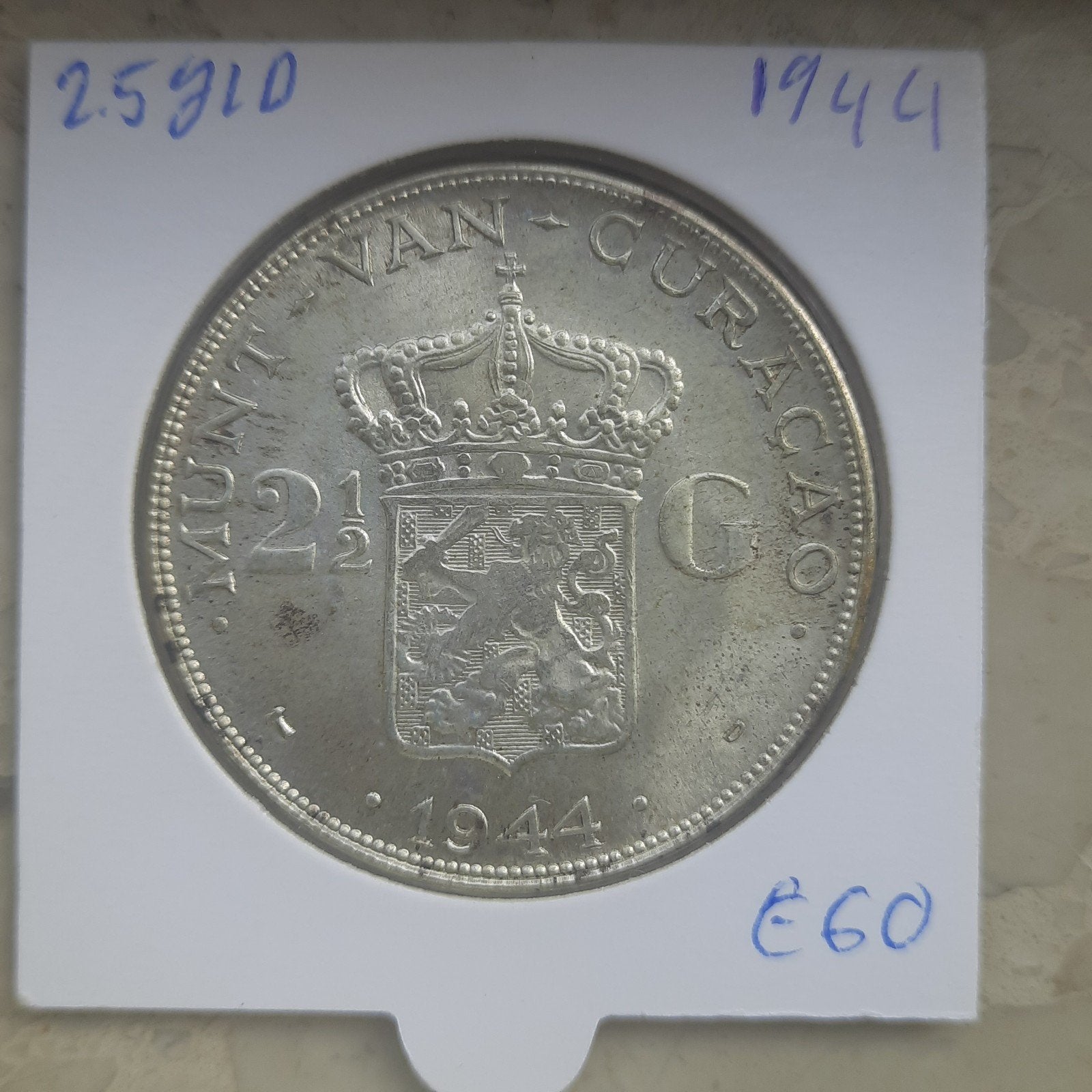 mooie rijksdaalder 1944 Curaçao, Ophalen of Verzenden, Koningin Wilhelmina, 2½ gulden