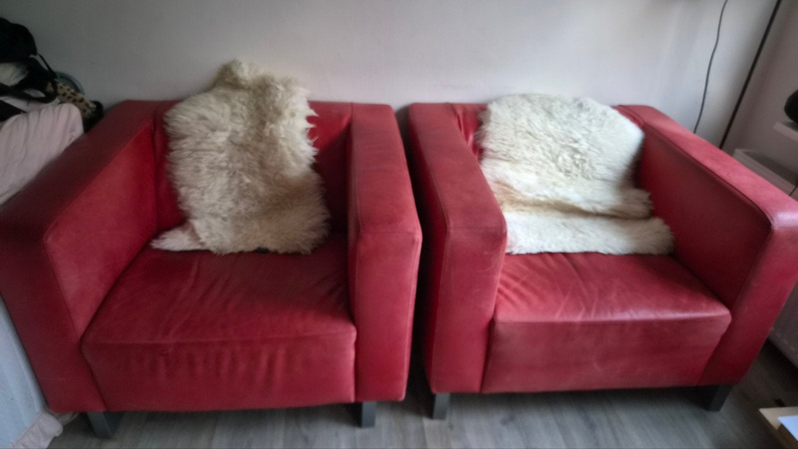2x Rode Leren Fauteuils, Huis en Inrichting, Gebruikt, Ophalen of Verzenden, 75 tot 100 cm, Leer