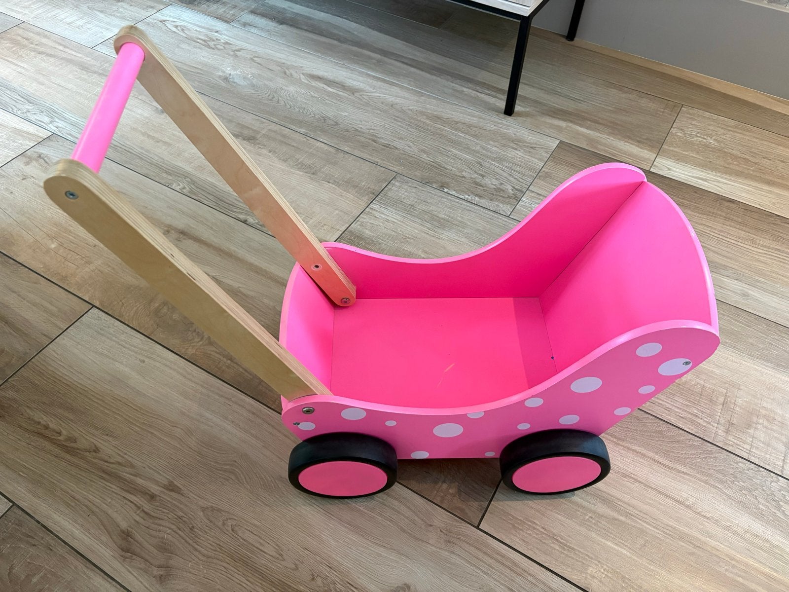 Roze houten poppenwagen met stippen, Ophalen, Gebruikt, Overige typen