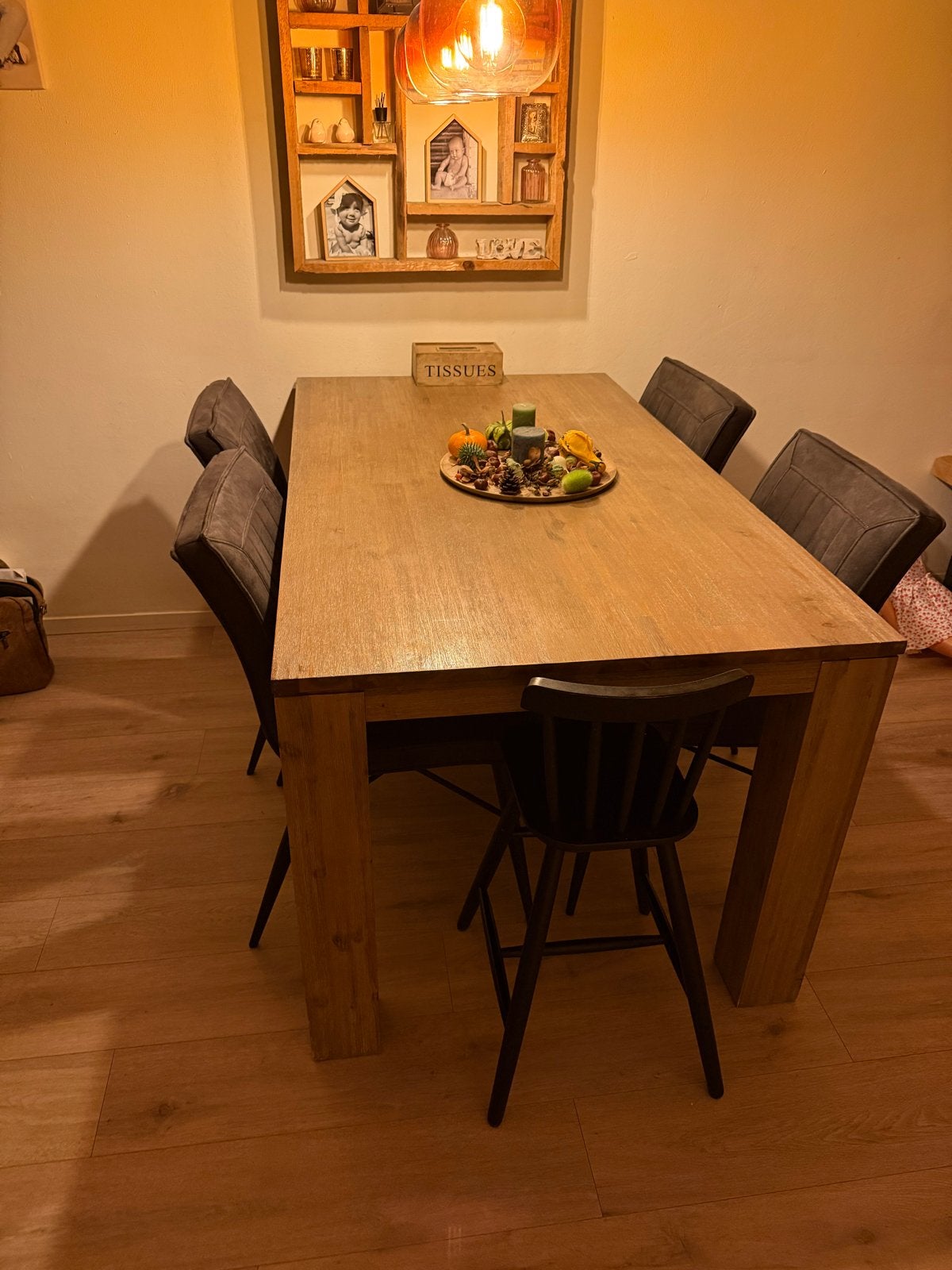 Massief houten eettafel met 4 stoelen, Ophalen, Gebruikt, Vier personen, Rechthoekig