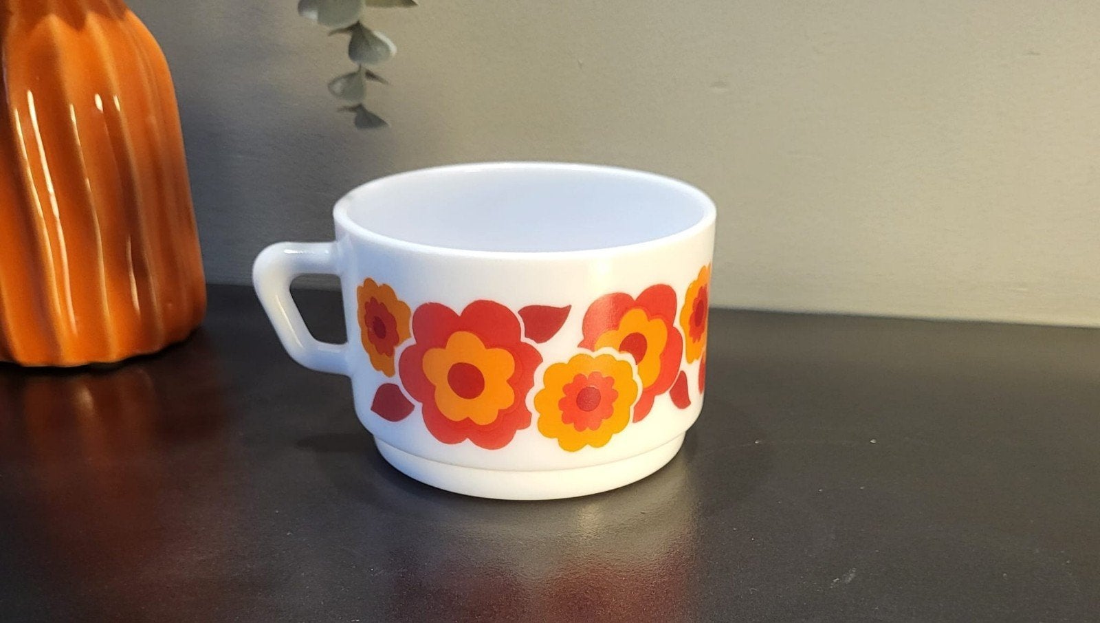 Arcopal Lotus Kopje - Vintage Oranje Bloemen, Ophalen of Verzenden