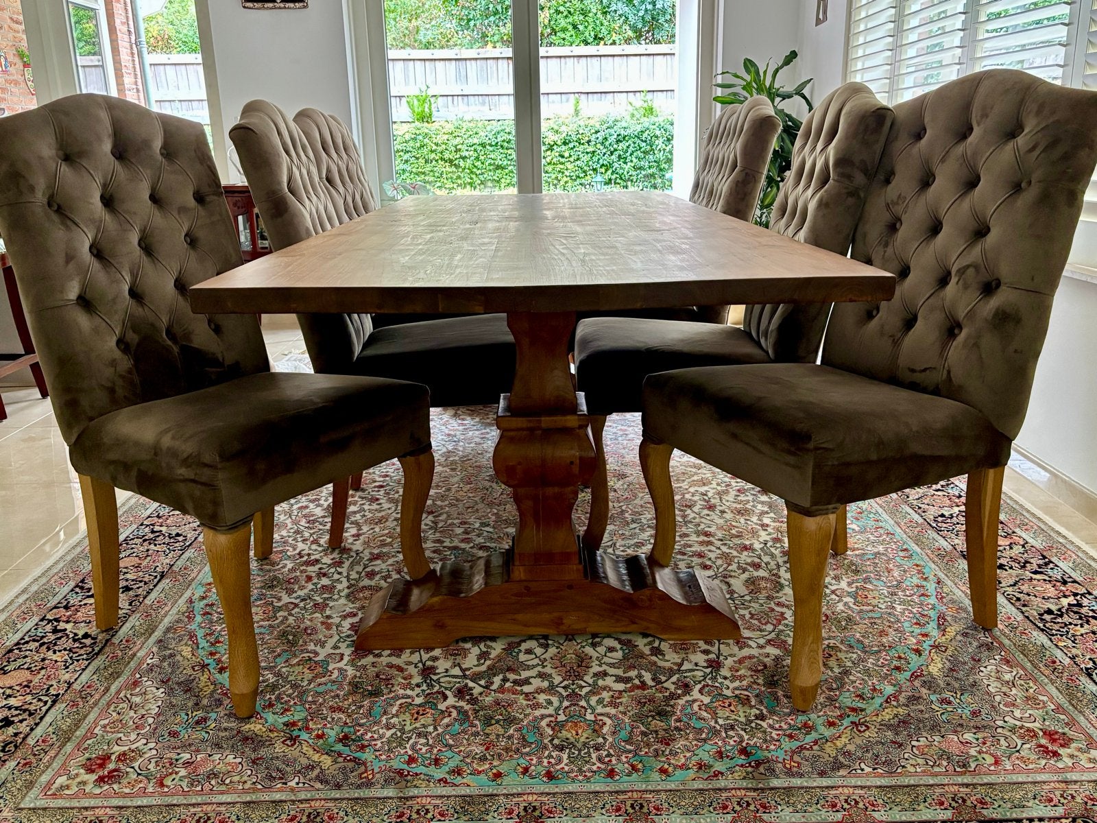 Handgemaakte Kloostertafel met 8 Stoelen, Ophalen, Gebruikt, 200 cm of meer, 50 tot 100 cm