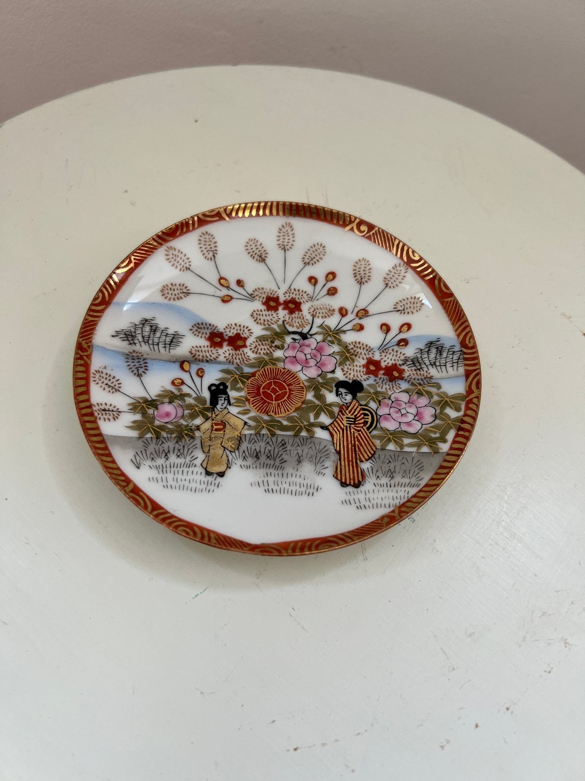 Vintage Japans Kutani Geisha Porseleinen Bordje Ø 11 cm, Ophalen of Verzenden