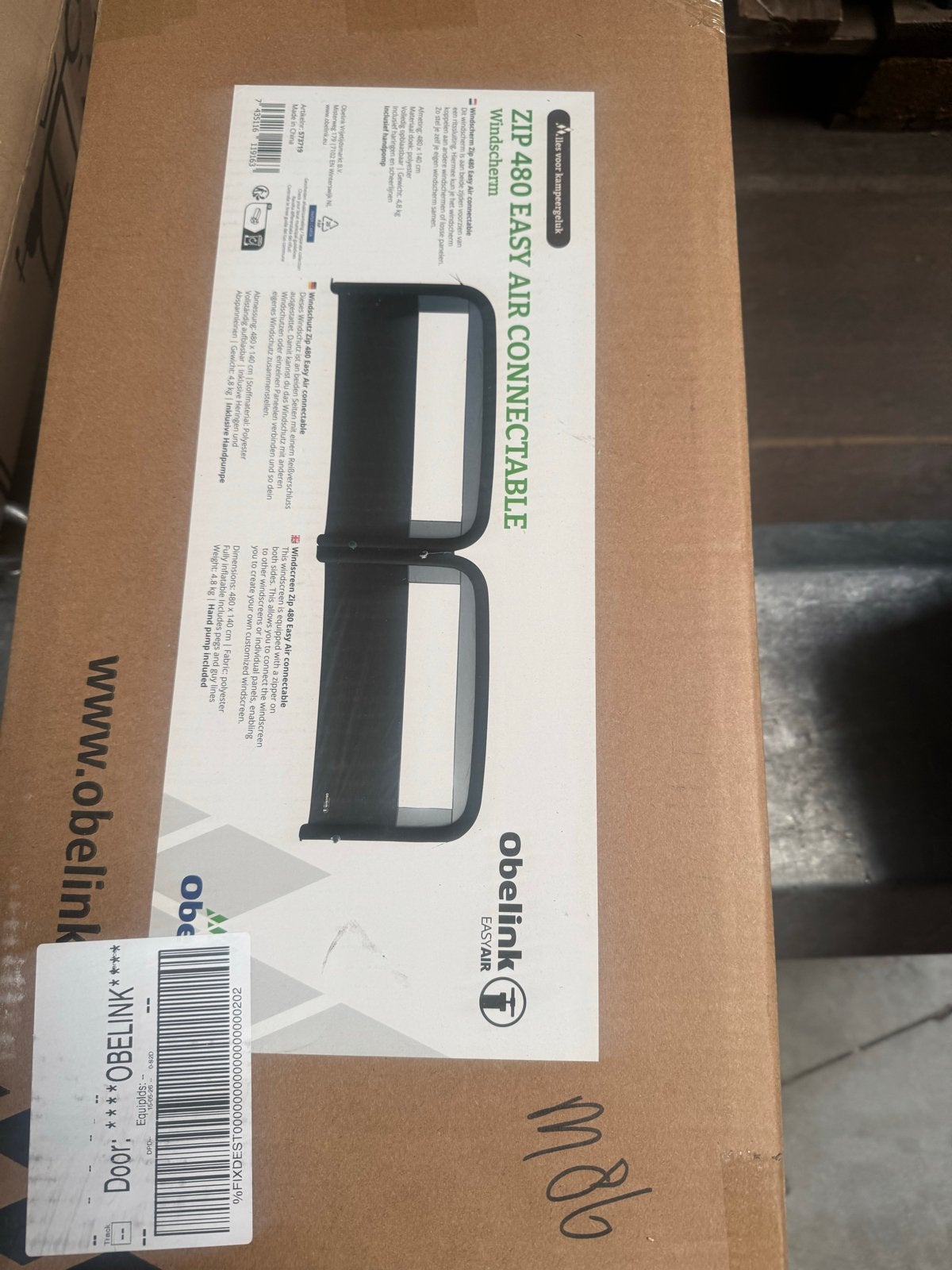 Obelink Zip 480 Easy Air Connectable Windscherm, O, O, O, Nieuw