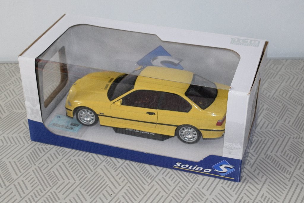 miniatuur auto 1:18 nieuw solido BMW E36 coupe M3 geel, Hobby en Vrije tijd, Ophalen of Verzenden, Nieuw, Solido