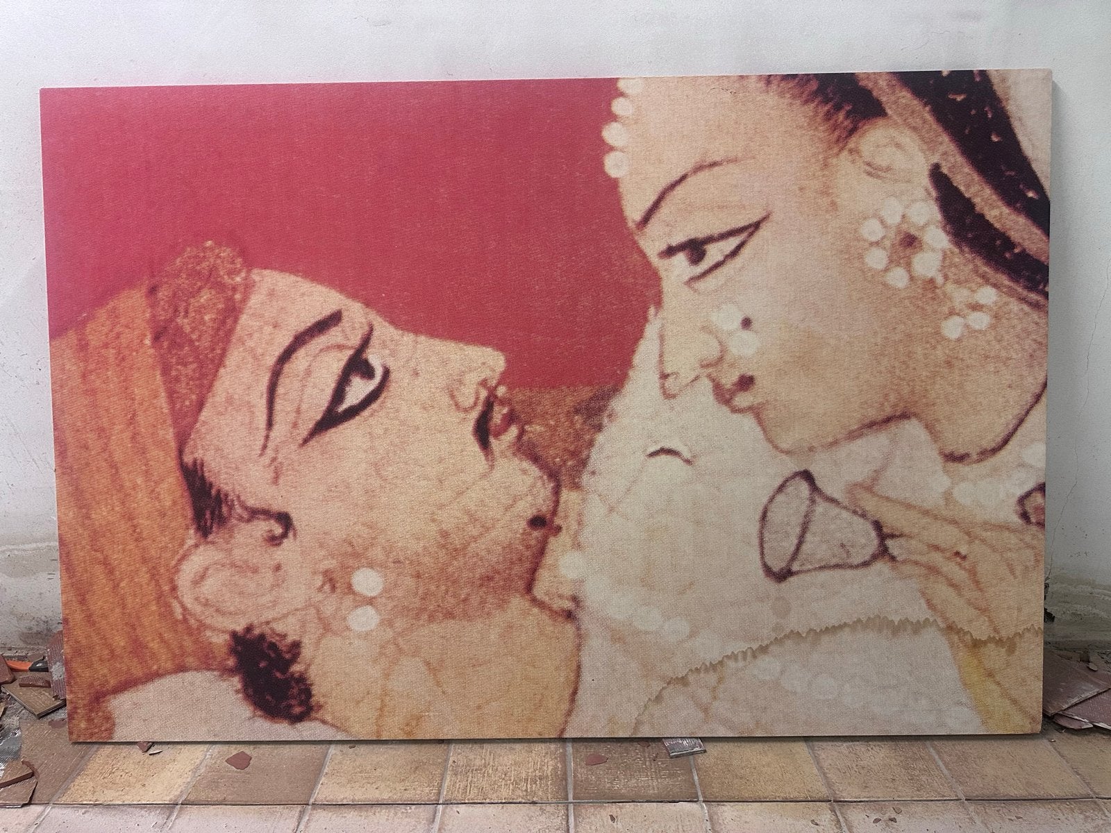 Opgespannen doek met Kama Sutra afbeelding, Ophalen, Gebruikt, Oosters, Meerkleurig
