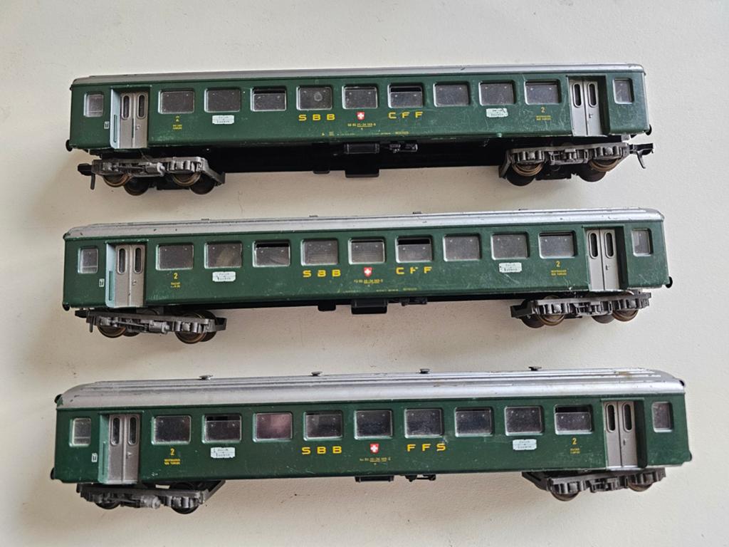 Modeltrein Ho fleischmann SBB Zwitserland rijtuigen 3 stuks, Ophalen of Verzenden, Gelijkstroom, Wagon, Fleischmann