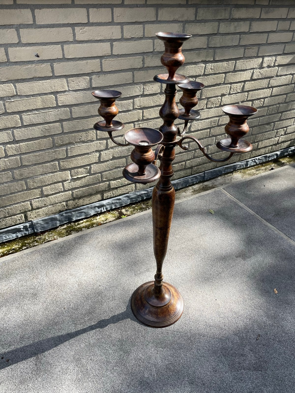 Grote Messing 5-armige Vloerkandelaar, Antiek en Kunst, Ophalen, Koper of Brons