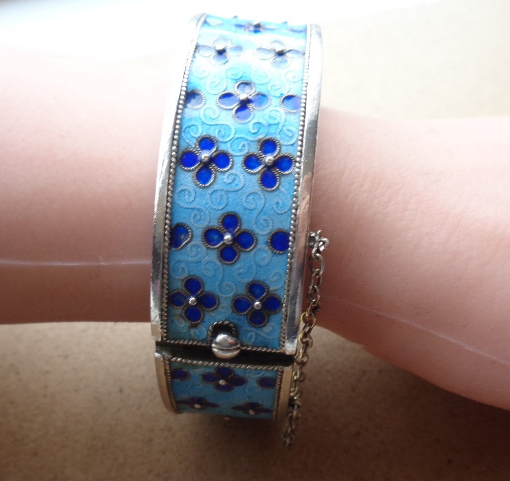 antiek zilveren emaille armband [432], Sieraden, Tassen en Uiterlijk, Verzenden, Zilver, Armband