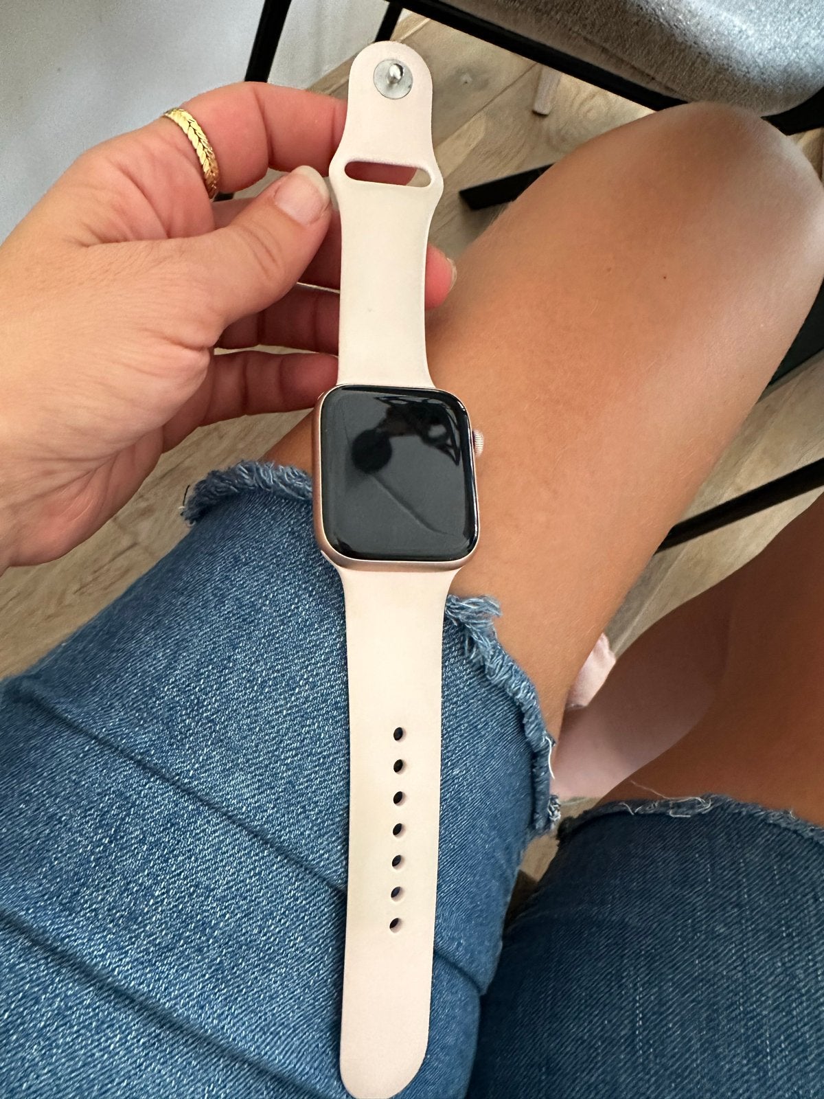 Apple Watch Series 5 44mm Goud Aluminium Roze sportband, Ophalen, IOS, Zo goed als nieuw, GPS