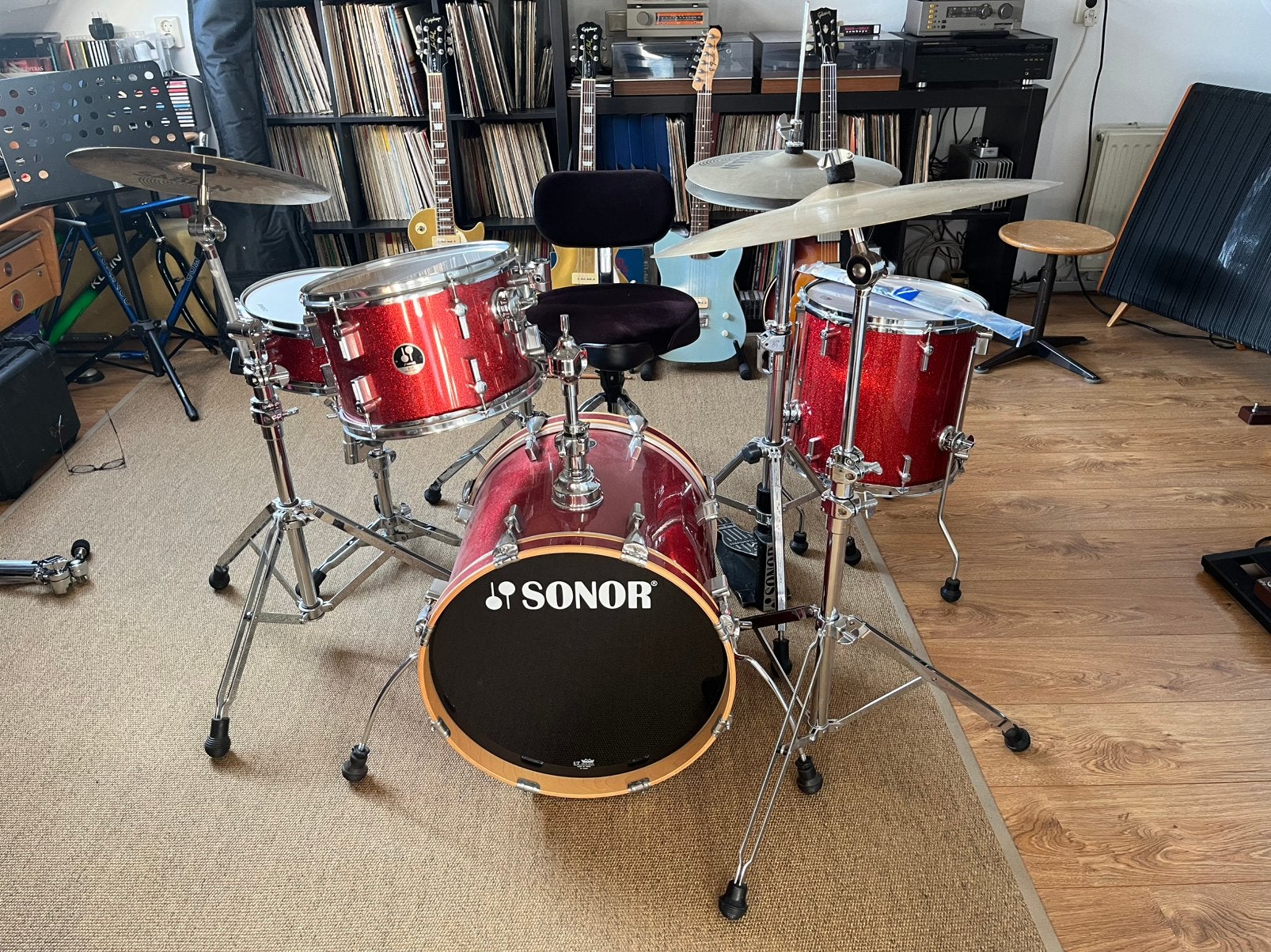 Sonor SSE12 Bop Red Galaxy Sparkle 4 delig shell set .niéuw!, Ophalen, Nieuw, Sonor