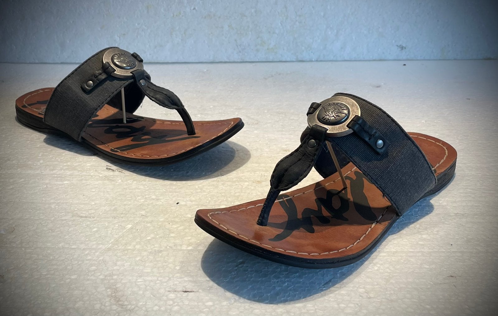 Replay design / kwaliteit slippers leer denim 38, Ophalen of Verzenden, Bruin, Slippers
