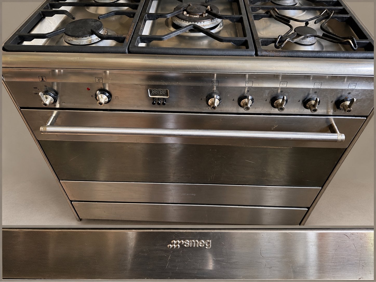 Smeg gasfornuis met oven - RVS, 5 pitten, Ophalen, Gebruikt, 60 cm of meer, Gas