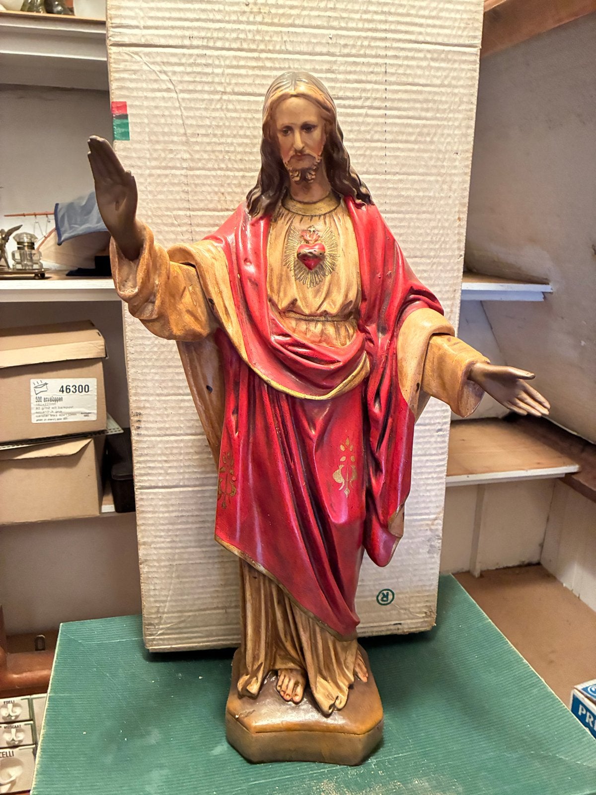 Vintage Heilig Hart Jezus beeld 70 cm hoog, Antiek en Kunst, Ophalen, 50 - 100 cm, Handgemaakt, Beeld