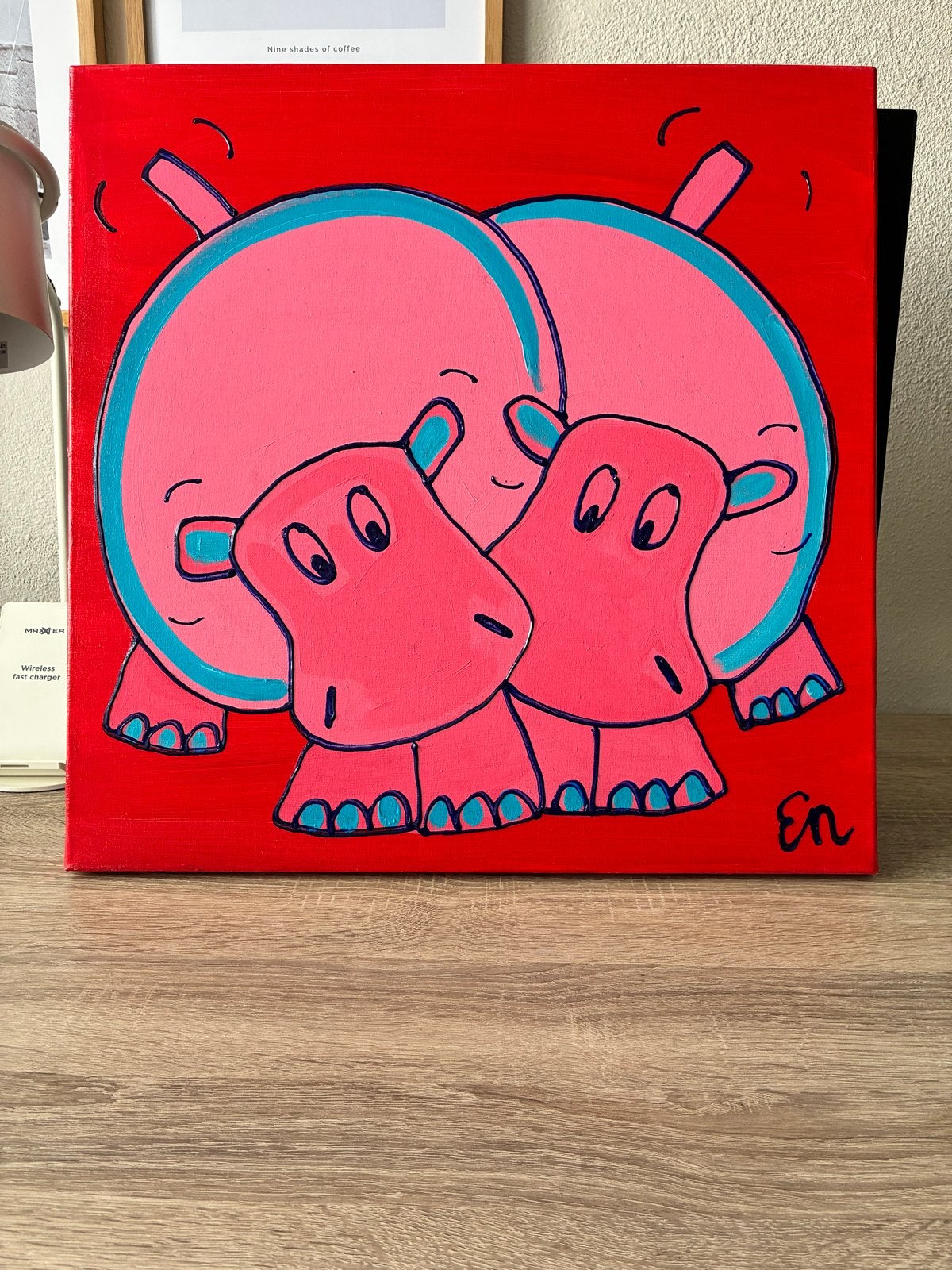 Heppi schilderij twee nijlpaarden, Ophalen, Overige merken, Zo goed als nieuw, Wanddecoratie