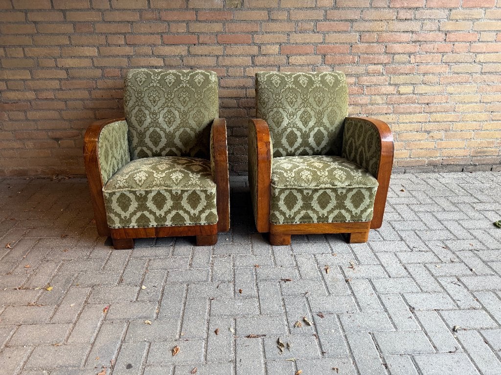 Set van 2 Art Deco clubfauteuils, jaren 30, Huis en Inrichting, Fauteuils, Ophalen, Minder dan 50 cm, Gebruikt, Art deco