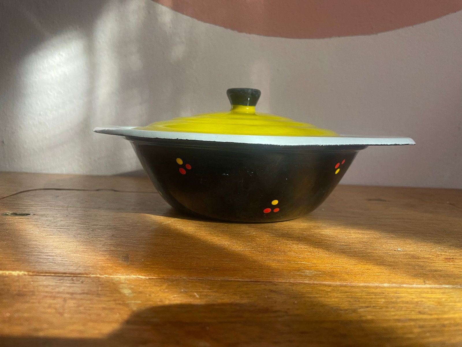 Vintage Emaille Pannetje Jaren '50 - Geel/Zwart, Antiek en Kunst, Antiek | Emaille, Ophalen of Verzenden