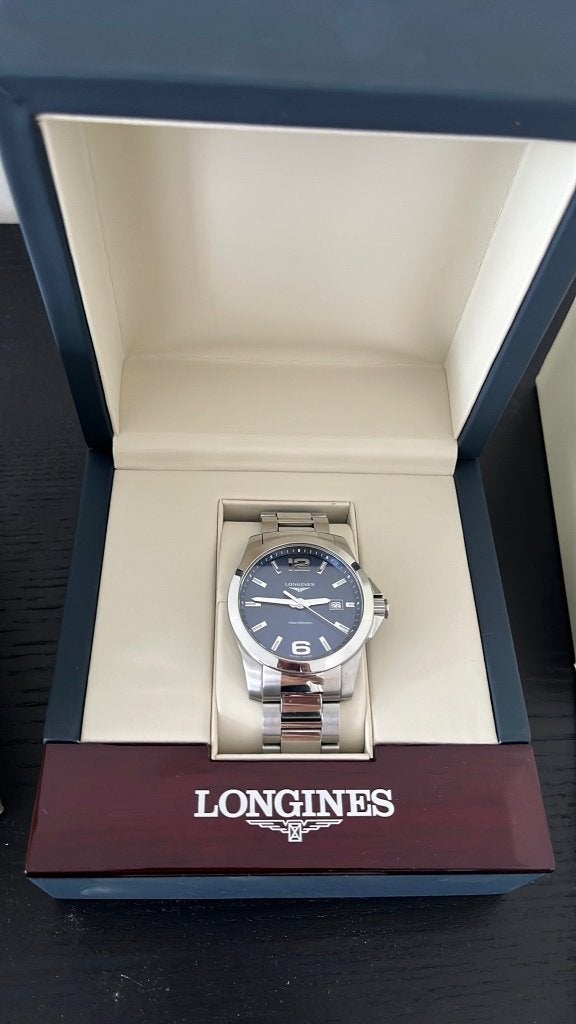 Longines Conquest – Blauwe wijzerplaat 41mm, Staal, Gebruikt, Staal, Polshorloge