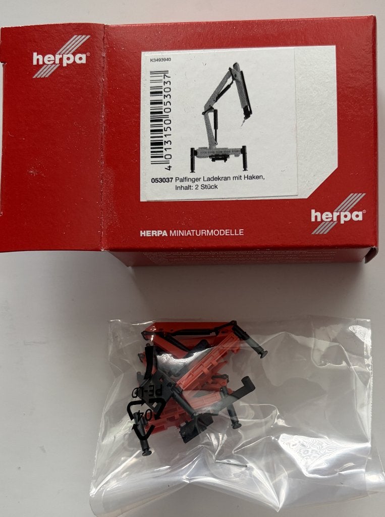 Herpa 053037 Palfinger Laadkraan met haak 2 stuks, Verzenden, Nieuw, Hijskraan, Tractor of Landbouw, Herpa