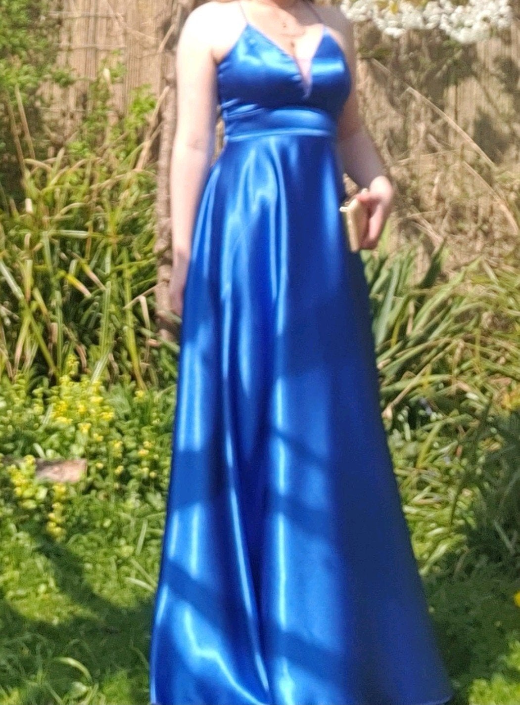blauwe galajurk met beschermhoes - Maat L, Kleding | Dames, Galajurk, Blauw, Maat 42/44 (L), Ophalen of Verzenden