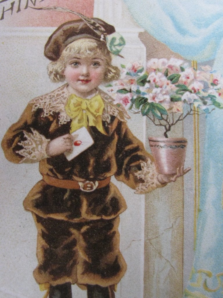 Antieke Kaart uit 1901 - Meisje met Bloemen in Bloempot, Verzenden, Voor 1920, Gelopen, Feest(dag)