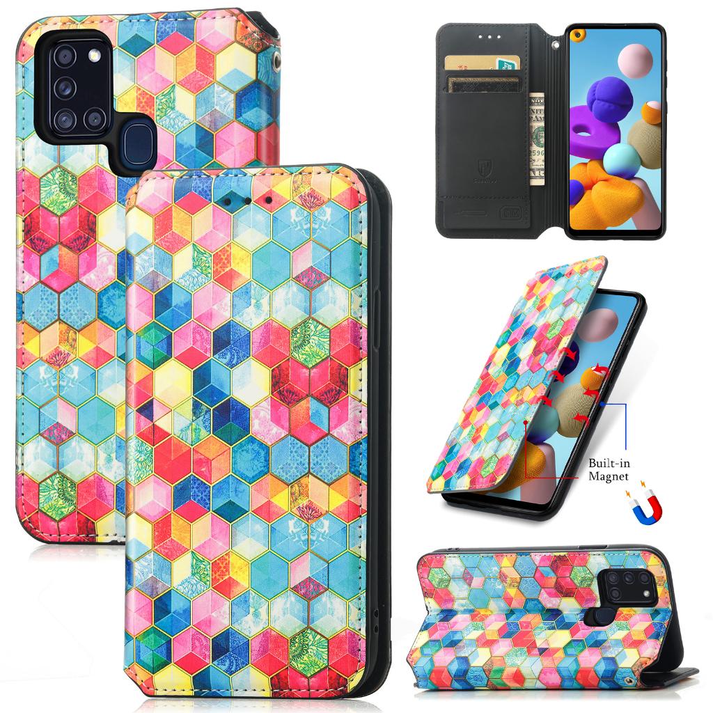 Luxe PU Lederen Wallet Case Set voor Galaxy A21s _ Ruimte, Verzenden, Nieuw, Hoesje of Tasje