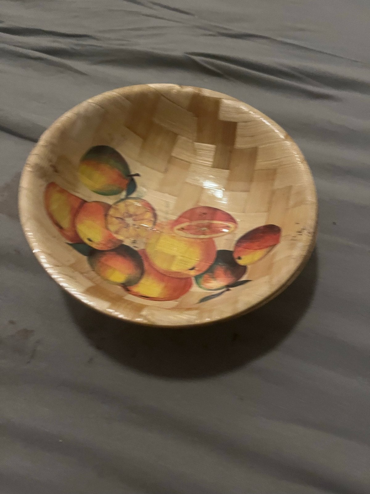 Decoratieve bamboe schaal met fruitmotief, Ophalen of Verzenden