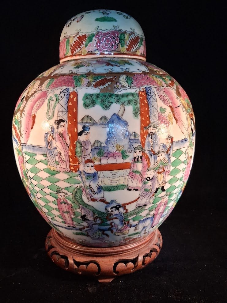 Grote Chinese Canton gemberpot met deksel, Ophalen of Verzenden