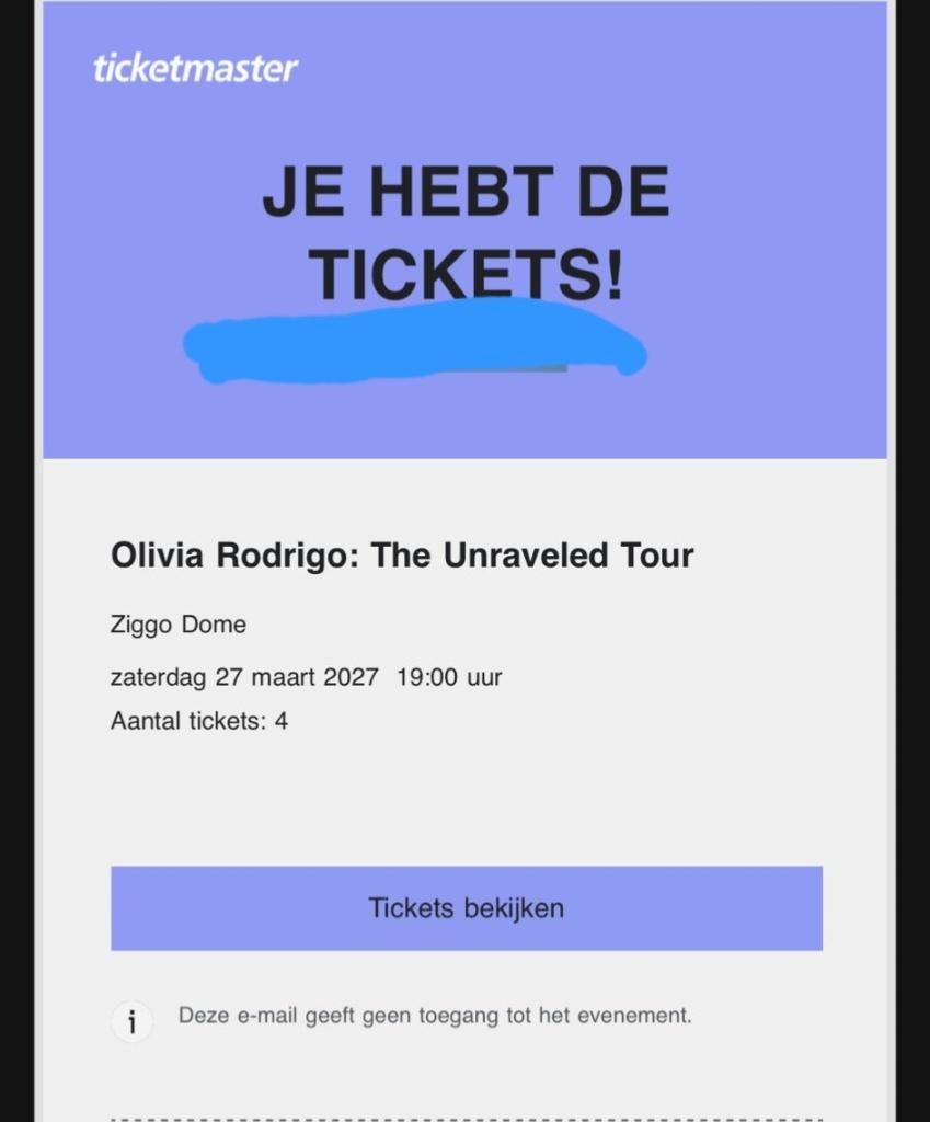 🎤 Olivia Rodrigo Concertkaart – 27 Maart – Staanplaats 🎶, Tickets en Kaartjes, Eén persoon, Maart