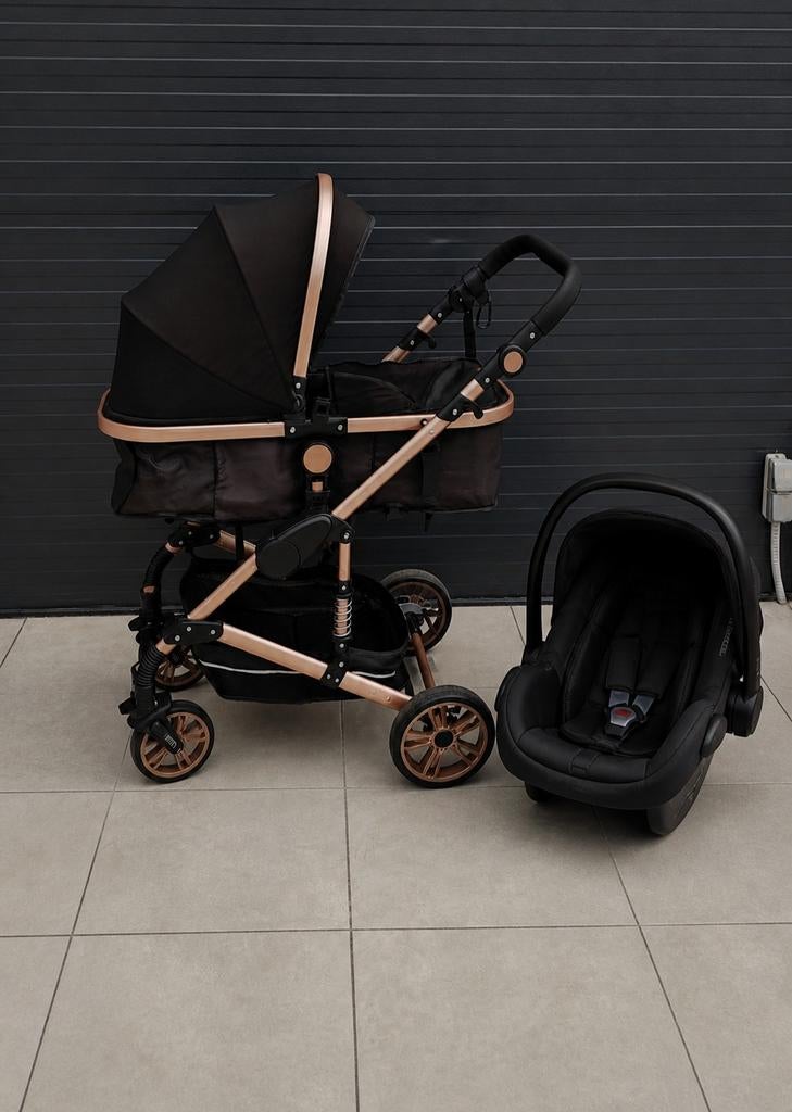 Luxe 3-in-1 Kinderwagen met maxicosi - Zwart/Roségoud, Overige merken, Nieuw, Ophalen of Verzenden, Combiwagen