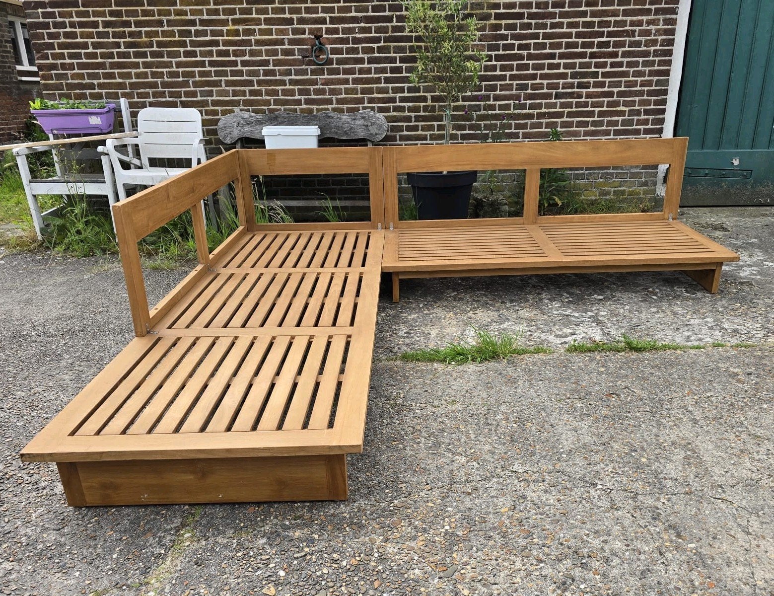 LOUNGEBANK ZONDER TUINKUSSENS, Ophalen, Zo goed als nieuw, Teakhout