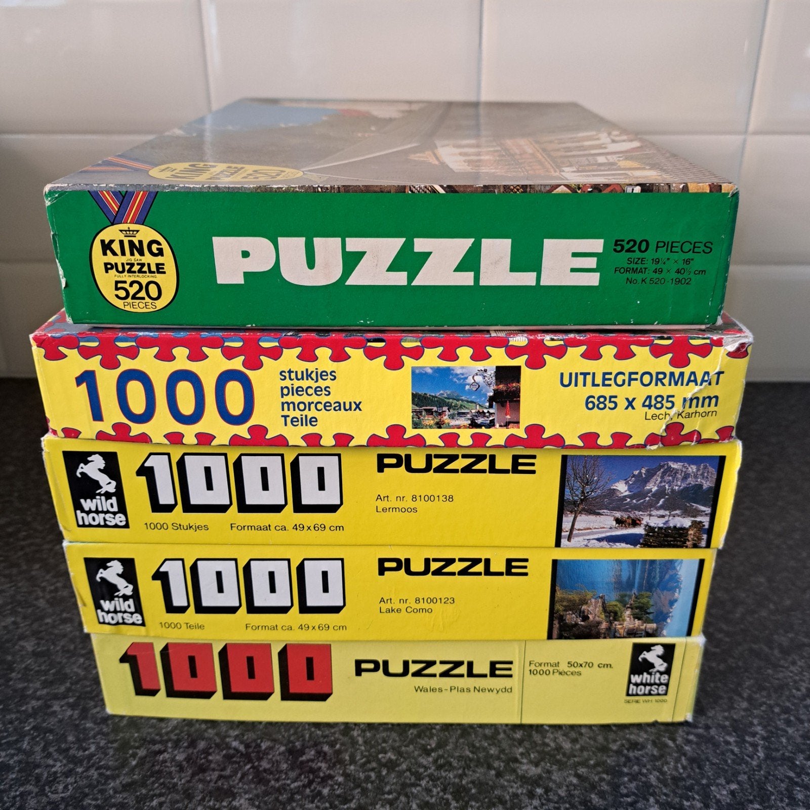 4x Legpuzzel van 1000 st + 1 legpuzzel van 520 stukjes, Ophalen, 500 t/m 1500 stukjes, Gebruikt, Legpuzzel