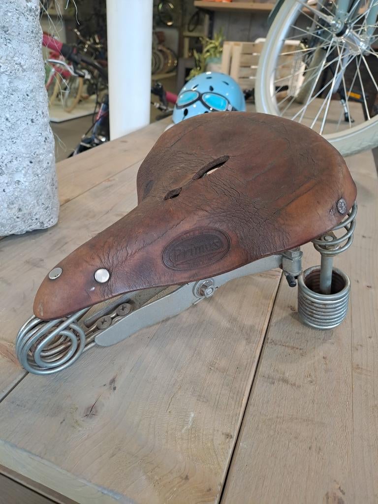 Lepper Primus leren geveerd fietszadel - Vintage, Ophalen of Verzenden, Gebruikt, Zadel, Primus
