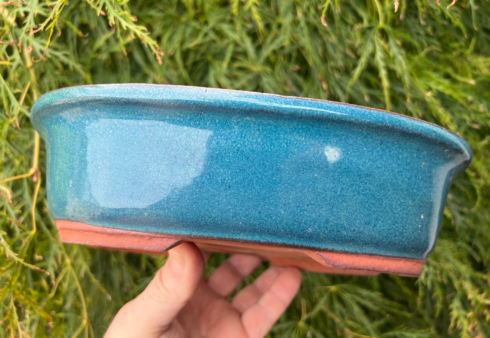 Bonsai schaal Turquoise geglazuurd aardewerk 25,2x20,4x6,5, Tuin en Terras, Bloempotten, Ophalen of Verzenden, Zo goed als nieuw