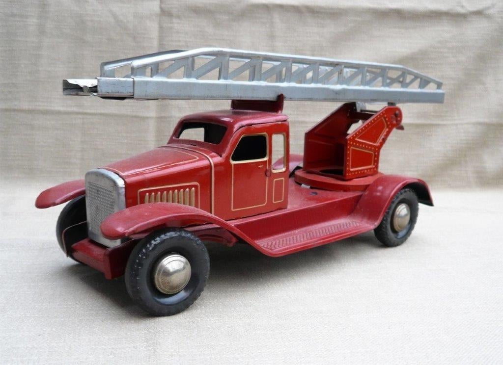 Distler brandweer ladderwagen, jaren 40, blik, 34 cm, Ophalen of Verzenden