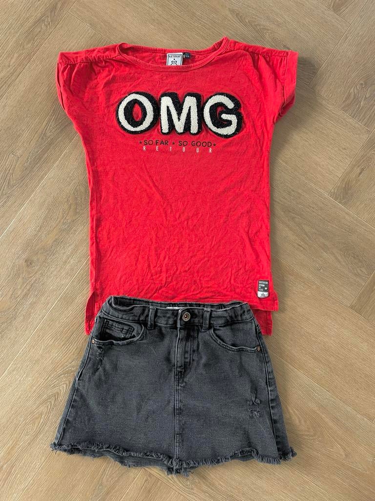 Retour T-shirt met OMG opdruk maat 134, Verzenden, Zo goed als nieuw, Meisje, Shirt of Longsleeve