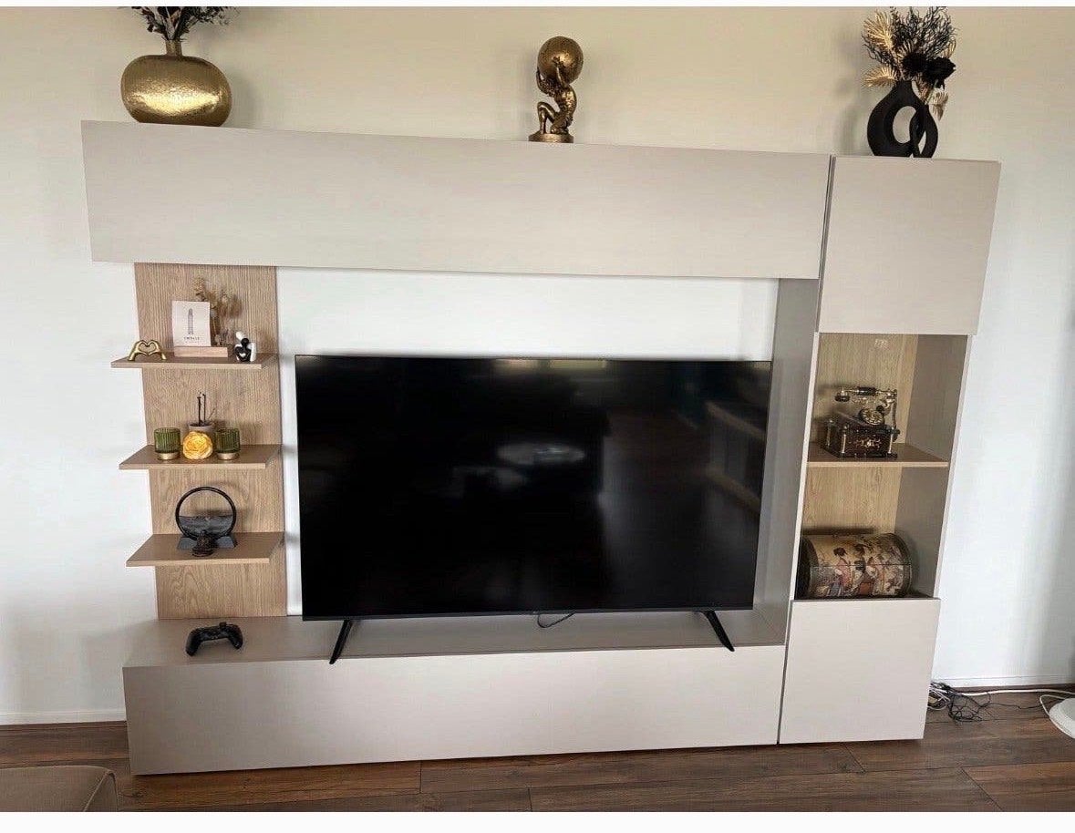 Meubella TV Wandmeubel / Cinewall Beige/Eikenpatroon, Ophalen, Zo goed als nieuw, 150 tot 200 cm, 25 tot 50 cm