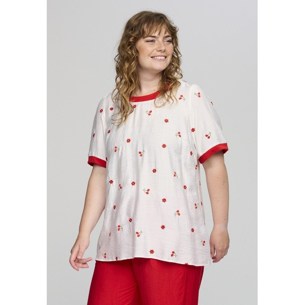 Rood/wit shirt Ava van Studio Maat 42/44, S, Studio, Wit, Maat 42/44 (L)