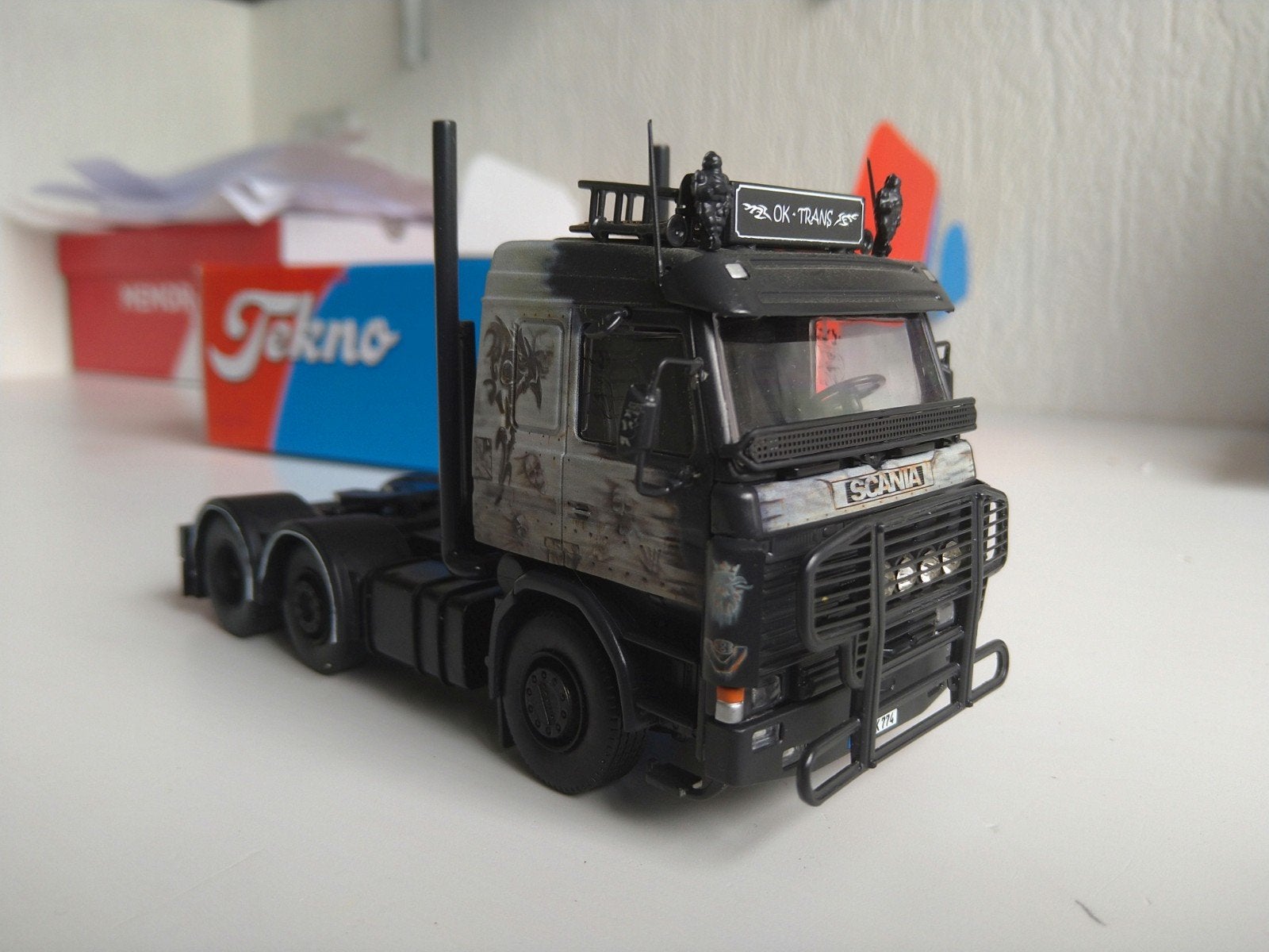 Tekno Scania OK Trans in doos, Ophalen of Verzenden, Zo goed als nieuw, Bus of Vrachtwagen, Tekno